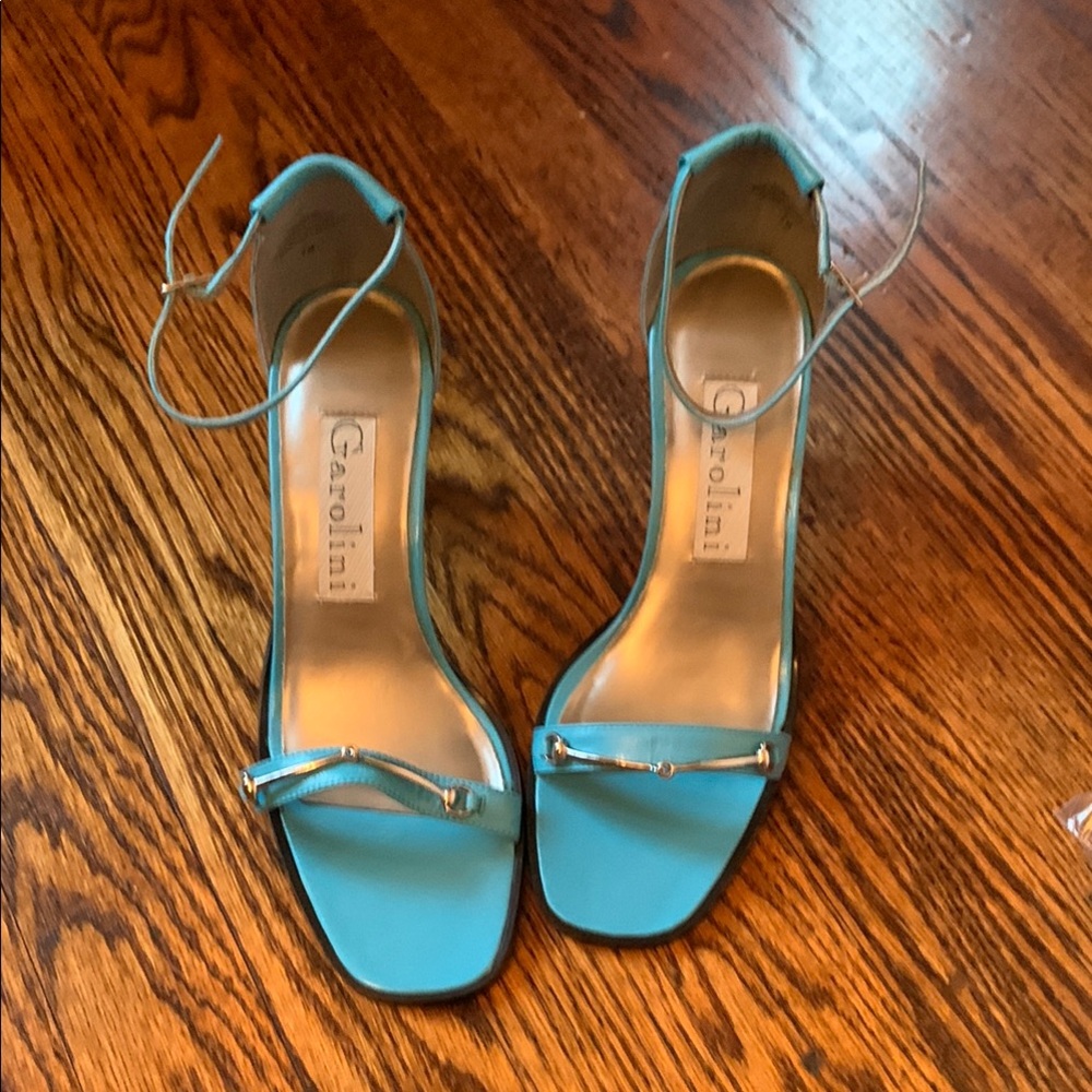 Vintage Garolini Turquoise Ankle-Strap High Heels with Silver buckle